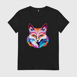 Женская футболка Яркий разноцветный портрет лисы