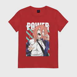 Футболка хлопковая женская Человек-бензопила Пауэр Power, цвет: красный