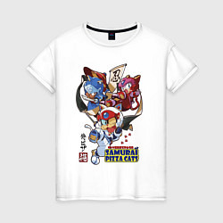 Футболка хлопковая женская Samurai pizza cats, цвет: белый