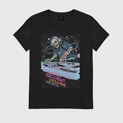 Женская футболка Диджей скелет в наушниках