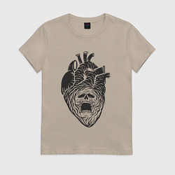 Футболка хлопковая женская Мёртвое сердце с черепом, цвет: миндальный