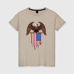 Футболка хлопковая женская Орёл с американским флагом, цвет: миндальный