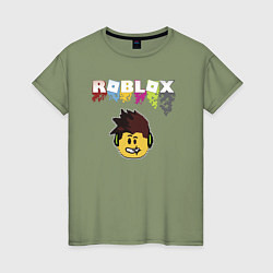 Футболка хлопковая женская Roblox pixel - роблокс пиксель видеоигра для детей, цвет: авокадо