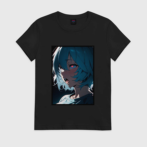 Женская футболка Рей из Евангелион ахегао / Черный – фото 1