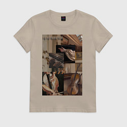 Футболка хлопковая женская Музыка эстетика, цвет: миндальный