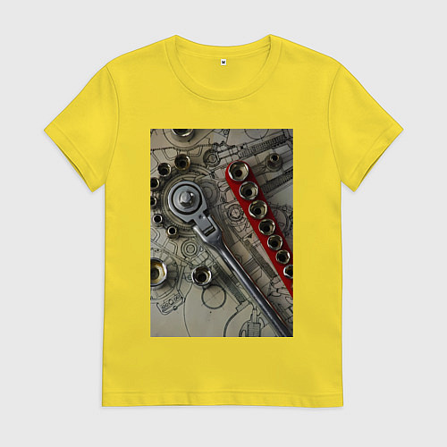 Женская футболка Трещотка ключ и чертеж / Желтый – фото 1