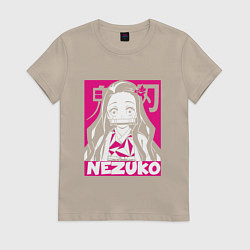 Футболка хлопковая женская Клинок рассекающий демонов Незуко Nezuko, цвет: миндальный