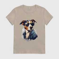 Женская футболка Брутальный джек рассел в стиле cyberpunk