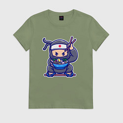 Футболка хлопковая женская Ниндзя рамен, цвет: авокадо