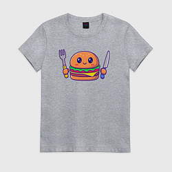 Футболка хлопковая женская Смайл гамбургер, цвет: меланж