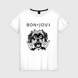 Футболка хлопковая женская Bon Jovi - rock dog, цвет: белый