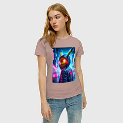 Футболка хлопковая женская Крутой Пикачу в модном прикиде - нейроарт, цвет: пыльно-розовый — фото 2