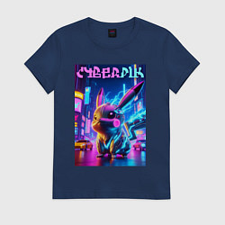 Женская футболка Кибер Пикачу - неоновое свечение