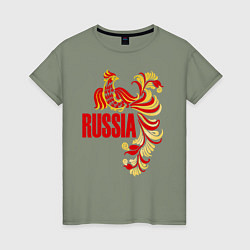 Футболка хлопковая женская Russia, цвет: авокадо