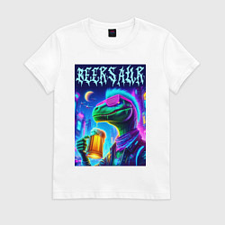 Футболка хлопковая женская Пивозавр панк - неоновое свечение, цвет: белый