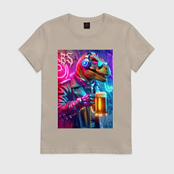 Футболка хлопковая женская Dude beersaur - neon glow, цвет: миндальный