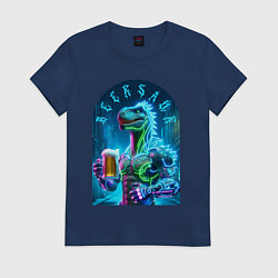 Женская футболка Neon beersaur - ai art fantasy
