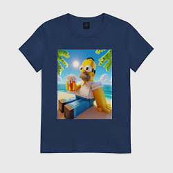 Футболка хлопковая женская Гомер Симпсон в стиле Майнкрафт с кружкой пива - н, цвет: тёмно-синий