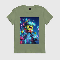 Женская футболка Cyber Sponge Bob - neon glow fantasy