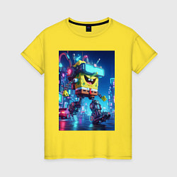 Футболка хлопковая женская Cyber Sponge Bob - neon glow fantasy, цвет: желтый