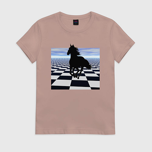 Женская футболка Конь на шахматной доске / Пыльно-розовый – фото 1