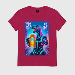 Футболка хлопковая женская Neon beersaur in metropolis - ai art fantasy, цвет: маджента