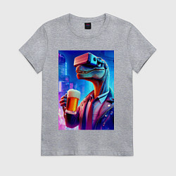 Футболка хлопковая женская Пивозавр в виртуальных очках - нейроарт, цвет: меланж