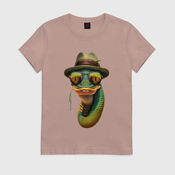 Футболка хлопковая женская Змея в шляпе, цвет: пыльно-розовый