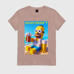 Футболка хлопковая женская Minecraft and Simpsons collaboration - ai art, цвет: пыльно-розовый