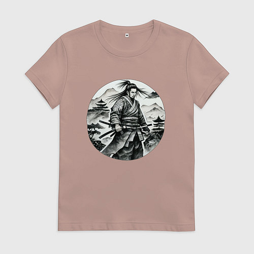 Женская футболка Самурай графика / Пыльно-розовый – фото 1