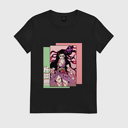 Футболка хлопковая женская Клинок рассекающий демонов Незуко Демон, цвет: черный