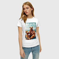 Футболка хлопковая женская Медведи тоже любят пиво - слоган, цвет: белый — фото 2
