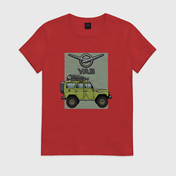 Футболка хлопковая женская УАЗ на фоне карты, цвет: красный