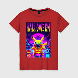 Футболка хлопковая женская Pikachu - halloween vaporwave, цвет: красный