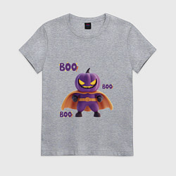 Футболка хлопковая женская Тыква супермен - хеллоуин, цвет: меланж