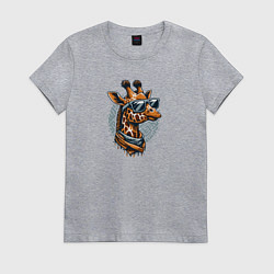 Женская футболка Портрет жирафа в черных очках