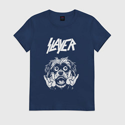 Футболка хлопковая женская Slayer rock dog, цвет: тёмно-синий