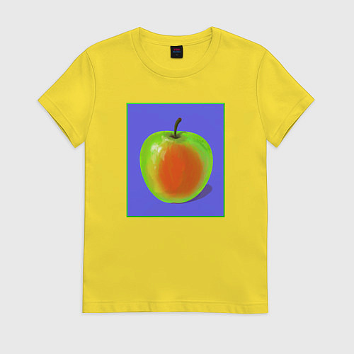 Женская футболка Яблоко на фиолетовом фоне - pop art / Желтый – фото 1