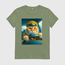 Женская футболка Рыжий кот опытный водитель - нейроарт