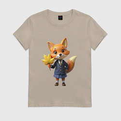 Футболка хлопковая женская Лисичка в школьной форме, цвет: миндальный