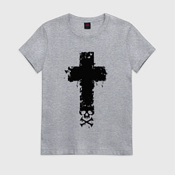 Футболка хлопковая женская Стильный крест - с черепом, цвет: меланж