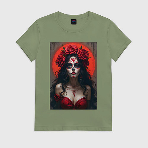 Женская футболка Девушка с макияжем на день мертвых / Авокадо – фото 1