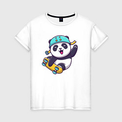 Футболка хлопковая женская Skater panda, цвет: белый