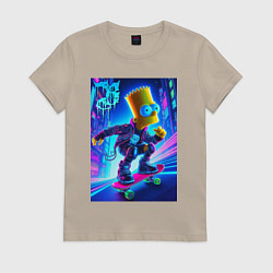 Женская футболка Барт Симпсон на скейтборде - неоновое свечение