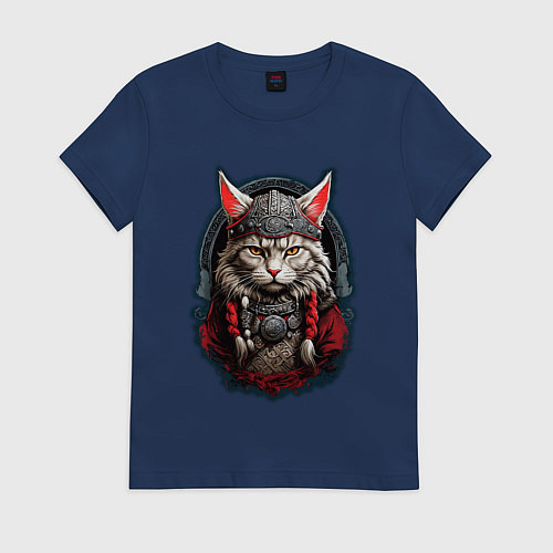 Женская футболка Кот викинг / Тёмно-синий – фото 1