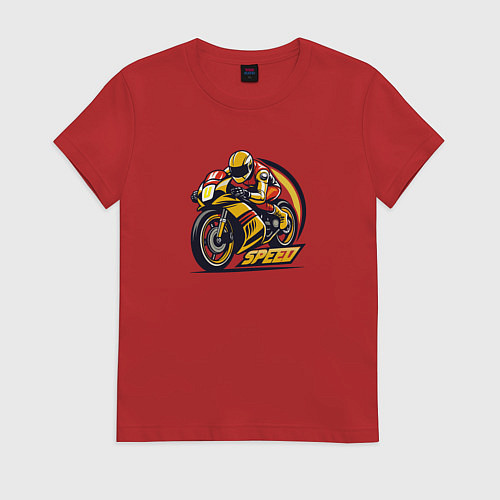 Женская футболка Гонщик на гоночном мотоцикле / Красный – фото 1