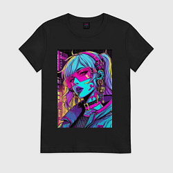 Женская футболка Кибер девчонка в розовых очках - нейроарт