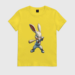 Футболка хлопковая женская Бейсбольный зайчик, цвет: желтый