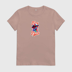 Футболка хлопковая женская Frenzy -кот в шляпе, цвет: пыльно-розовый