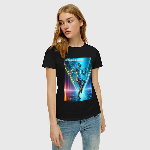 Женская футболка Cool cyber dancer - neon glow / Черный – фото 3